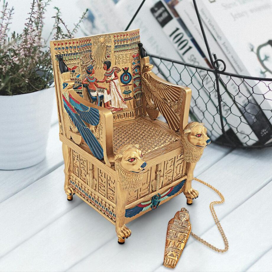 King Tut's Golden Throne Egyptian Treasure Box QL14557