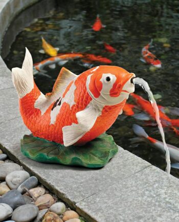 Kohaku Asian Koi Spitter Piped Statue EU59307