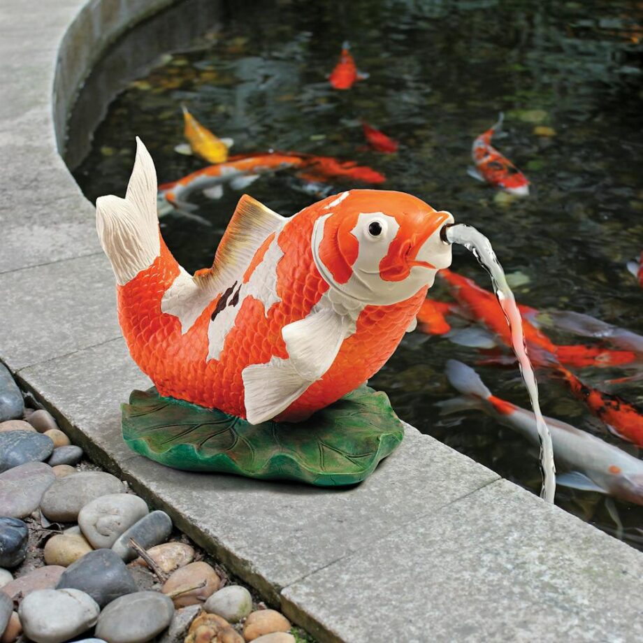 Kohaku Asian Koi Spitter Piped Statue EU59307