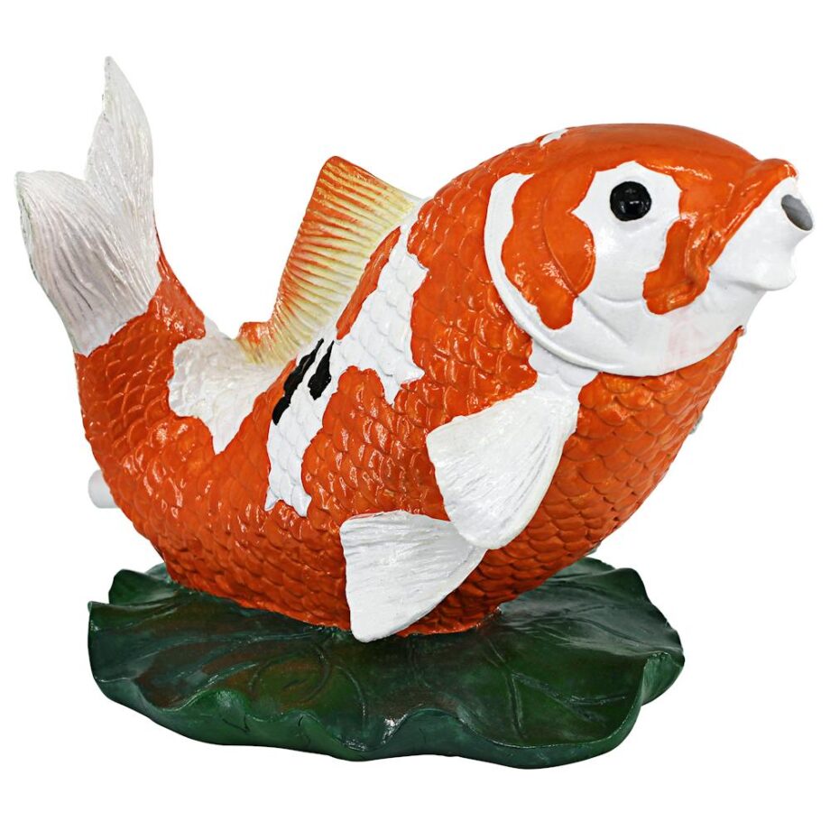 Kohaku Asian Koi Spitter Piped Statue