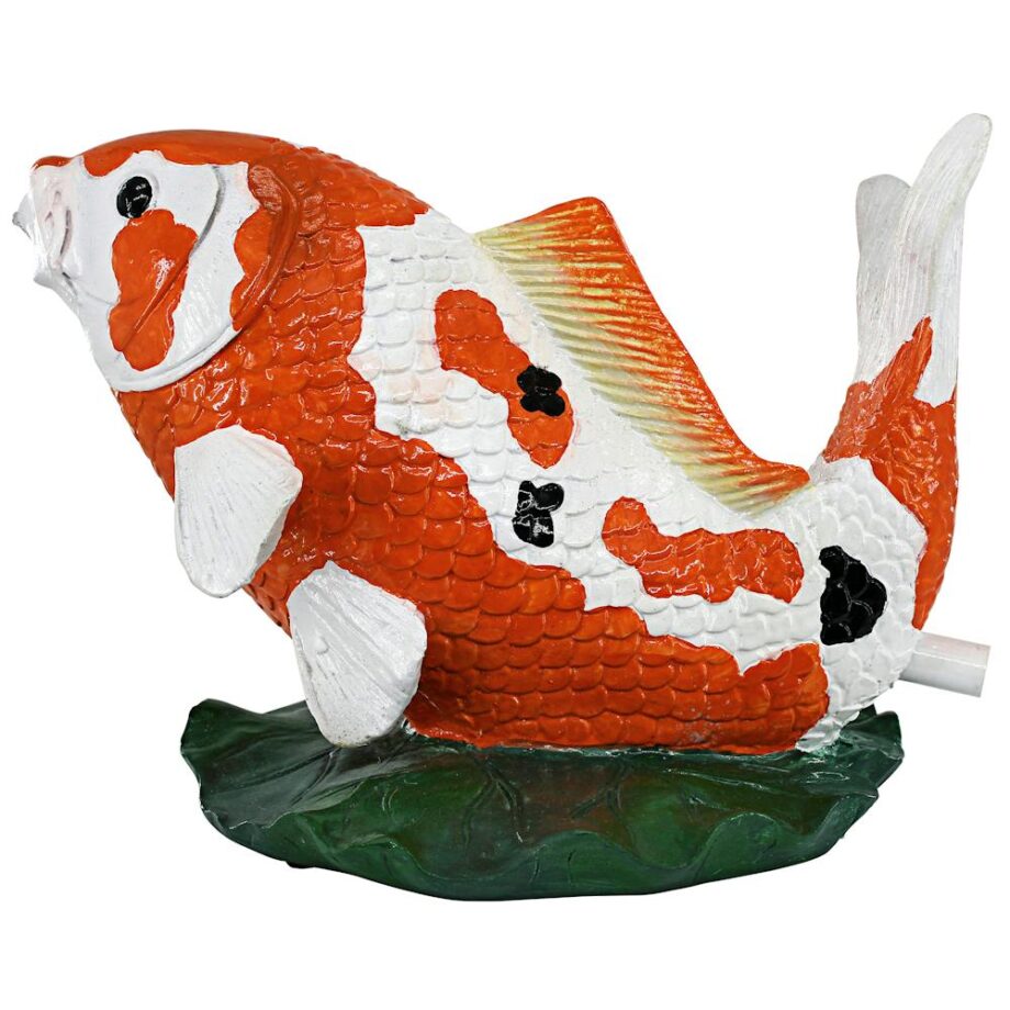 Kohaku Asian Koi Spitter Piped Statue