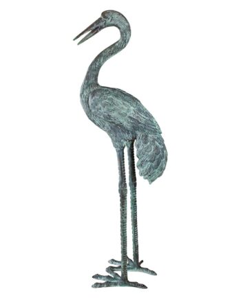 Large Bronze Crane Piped Garden Statue: Curved Neck SU2210