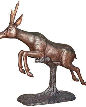 Leaping Pronghorn Antelope Cast Bronze Garden Statue KW424