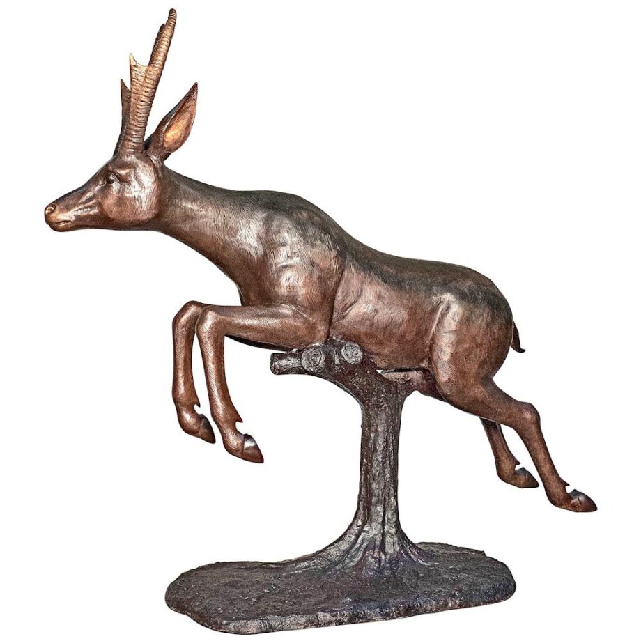 Leaping Pronghorn Antelope Cast Bronze Garden Statue KW424