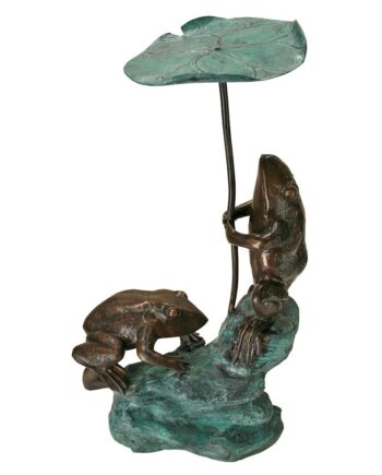 Lily Pad Umbrella Frogs Cast Bronze Piped Garden Statue AS24919