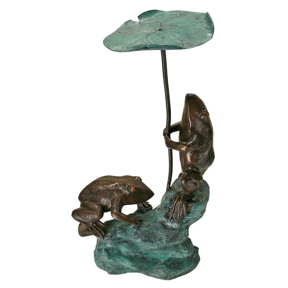 Lily Pad Umbrella Frogs Cast Bronze Piped Garden Statue AS24919