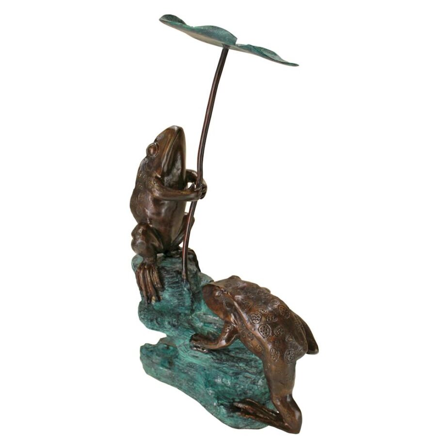 Lily Pad Umbrella Frogs Cast Bronze Piped Garden Statue