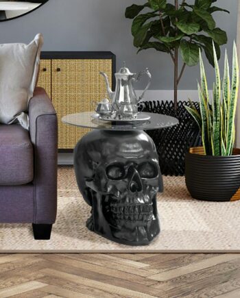 Lost Souls Gothic Skull Glass-Topped Table: Black JQ103772