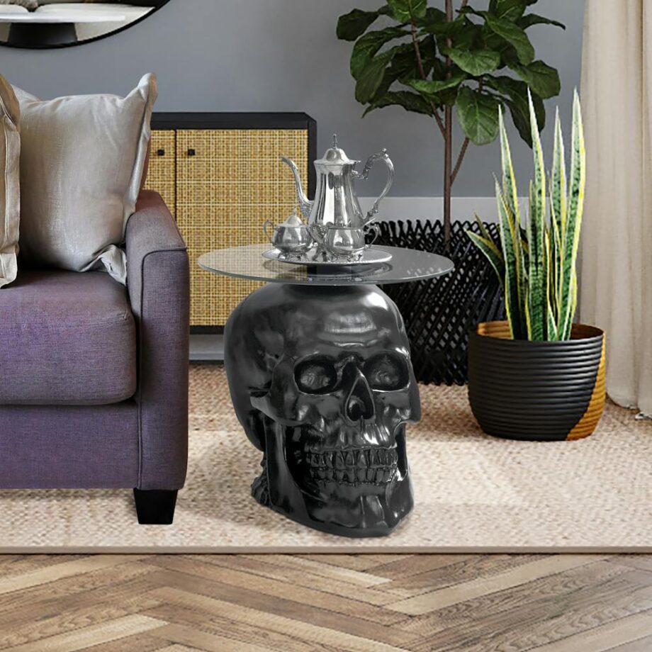 Lost Souls Gothic Skull Glass-Topped Table: Black JQ103772