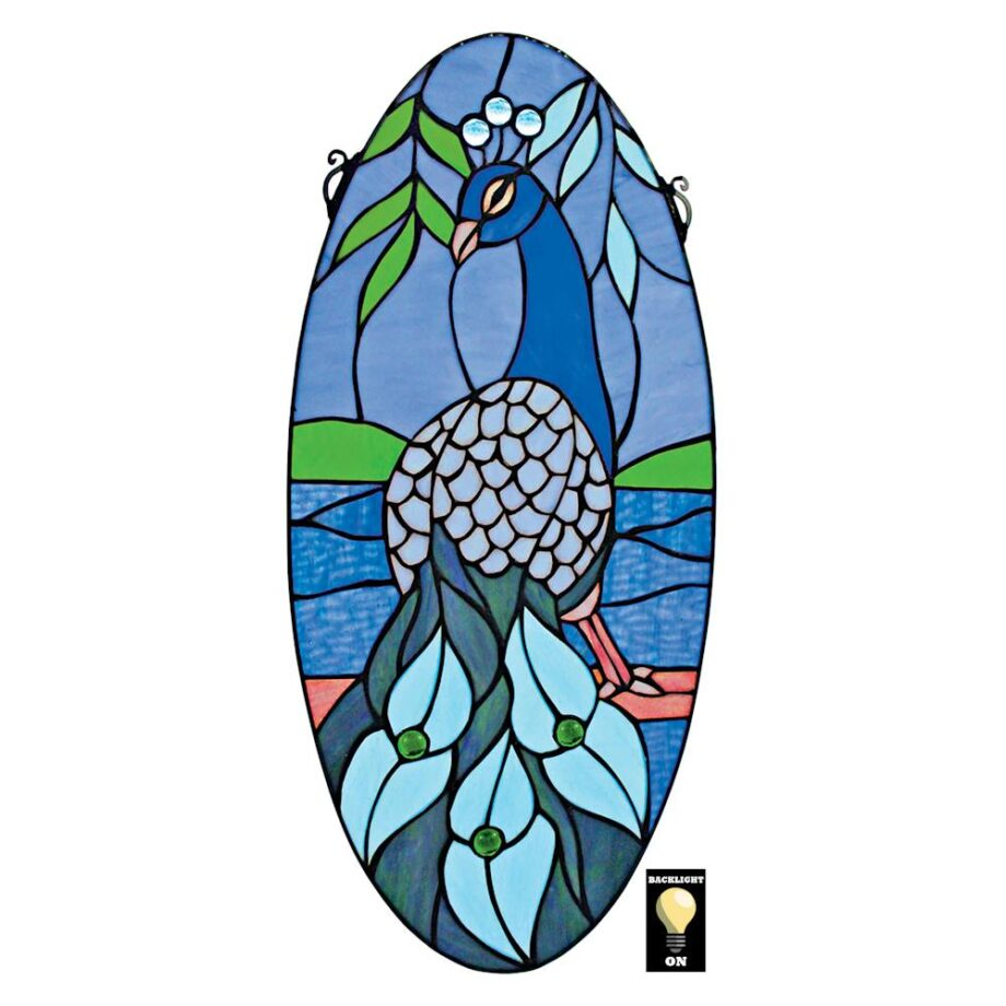 Majestic Peacock Oval Stained Glass Window TF9806