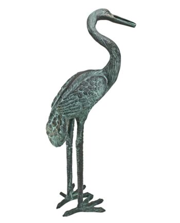 Medium Bronze Crane Piped Garden Statue: Curved Neck SU2110