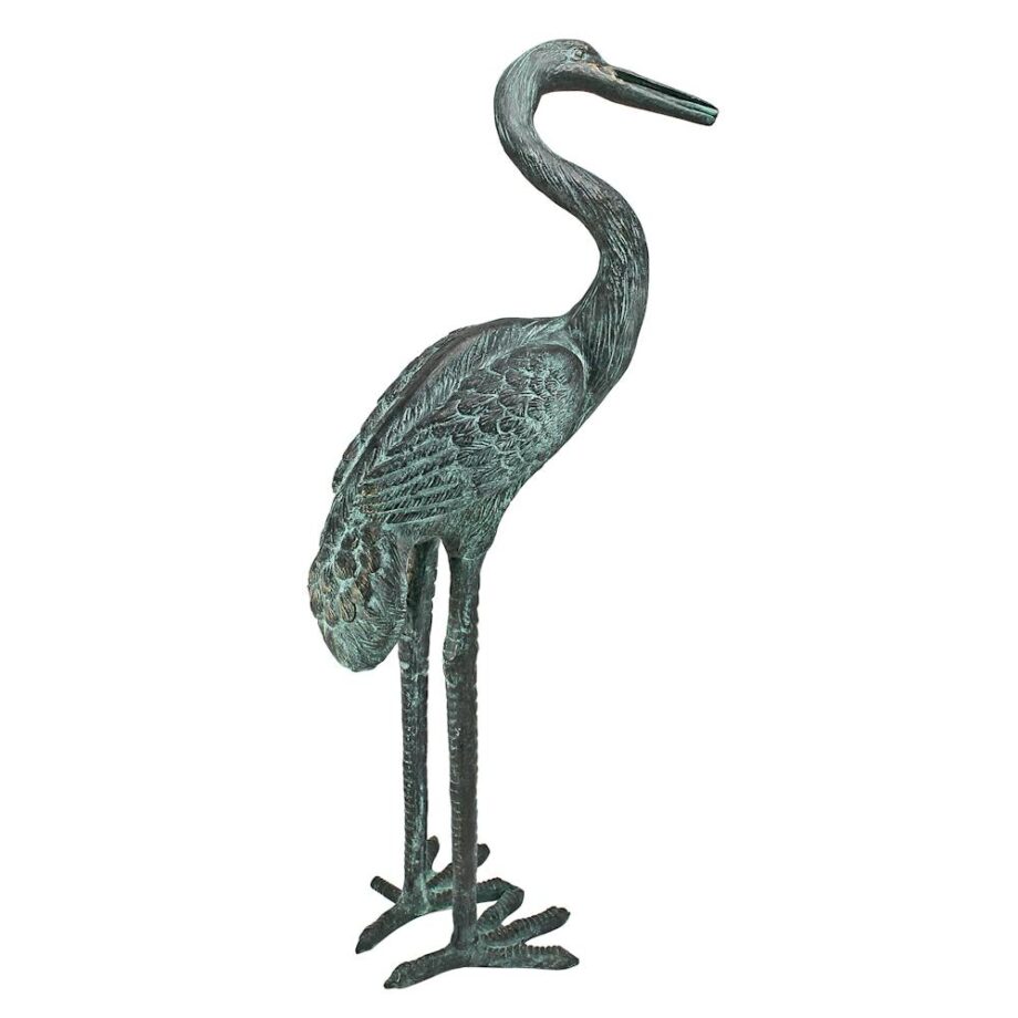 Medium Bronze Crane Piped Garden Statue: Curved Neck SU2110