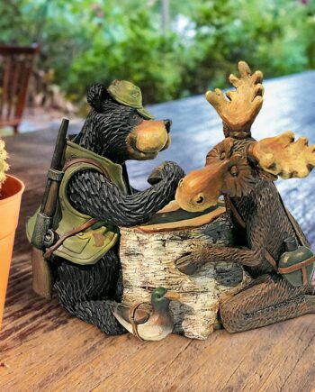 Moose and Black Bear Arm Wrestling Statue HF665390