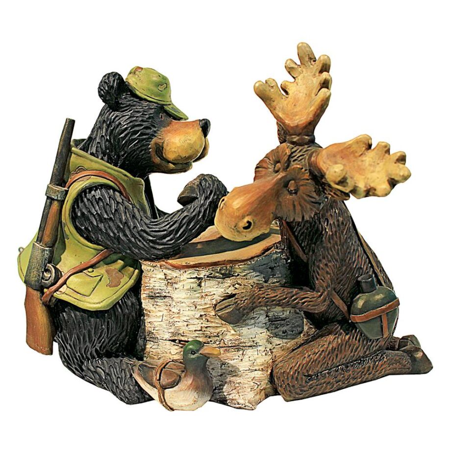 Moose and Black Bear Arm Wrestling Statue