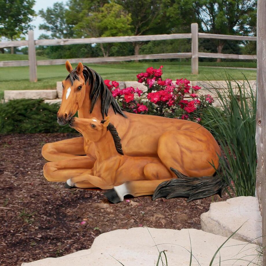 Motherly Love Pony Foal and Mare Horse Statue AL307690