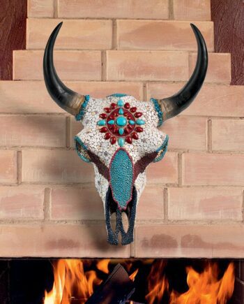 Mystic Plains Warrior Faux Gem Encrusted Cow Skull Wall Sculpture: Large JQ11189