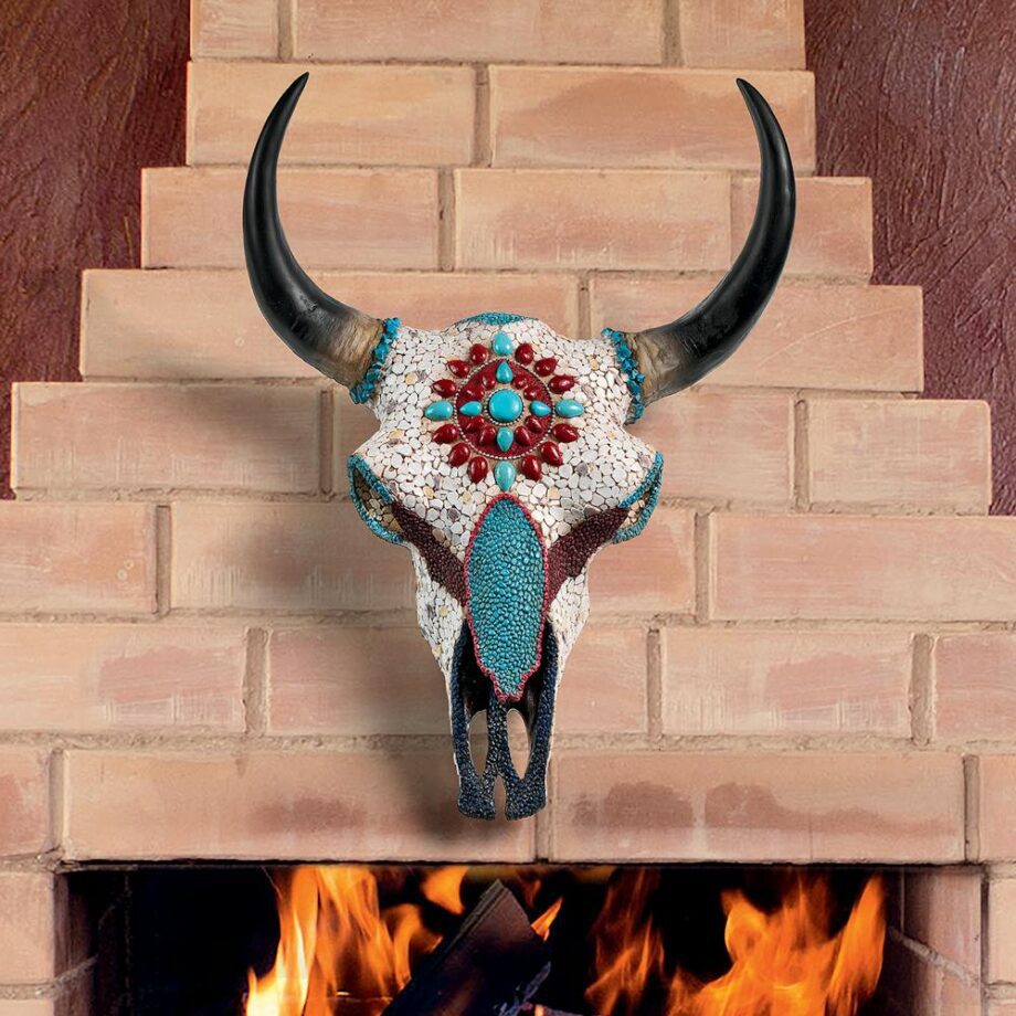 Mystic Plains Warrior Faux Gem Encrusted Cow Skull Wall Sculpture: Large JQ11189