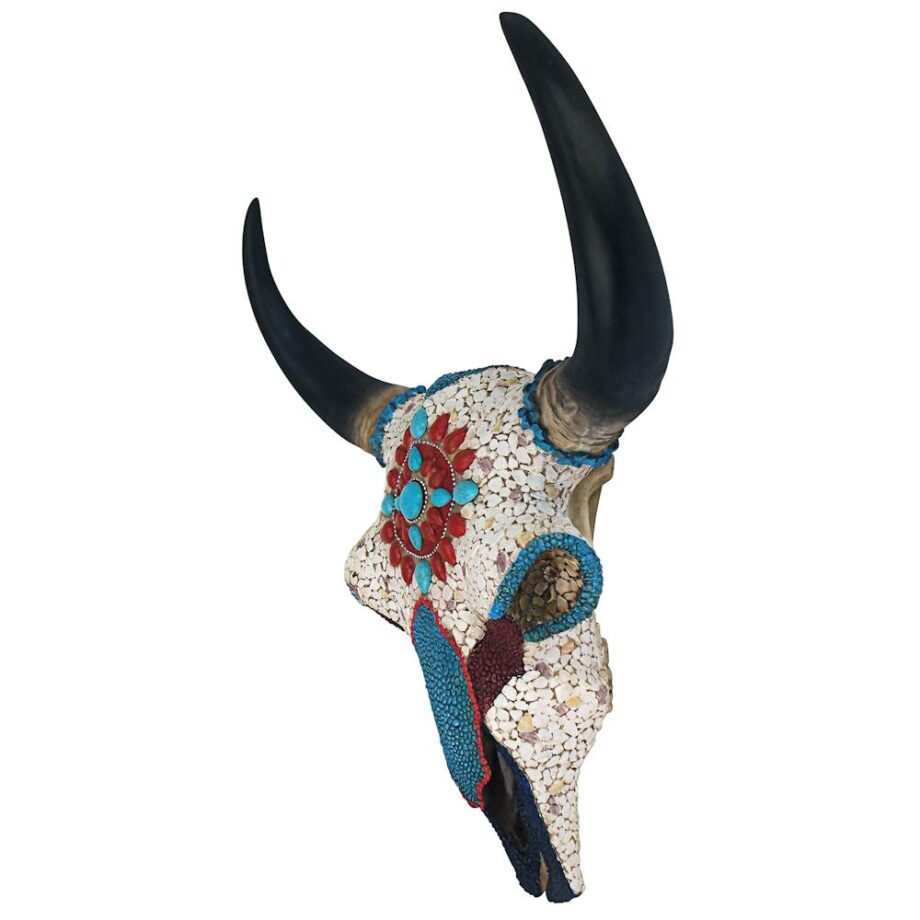 Mystic Plains Warrior Faux Gem Encrusted Cow Skull Wall Sculpture: Large