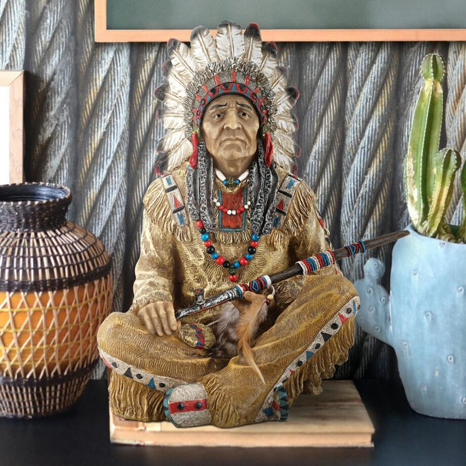 Noble Feathers Native American Indian Chief Statue NY272