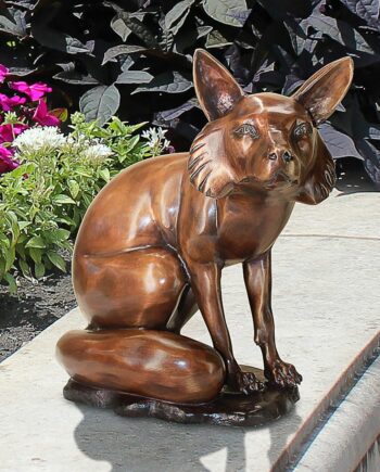 The Observant Sitting Fox Cast Bronze Garden Statue KW28956