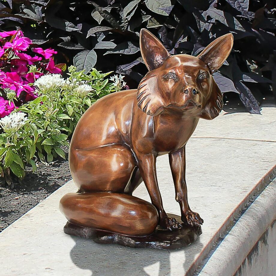 The Observant Sitting Fox Cast Bronze Garden Statue KW28956