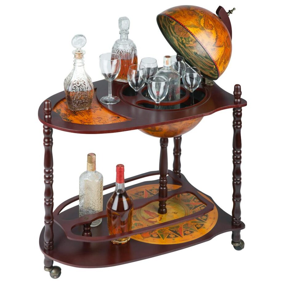 Old World Extended Shelf Italian Replica Globe Bar Cart