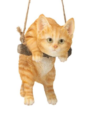 Orange Tabby Kitty on a Perch Hanging Cat Sculpture JQ108049