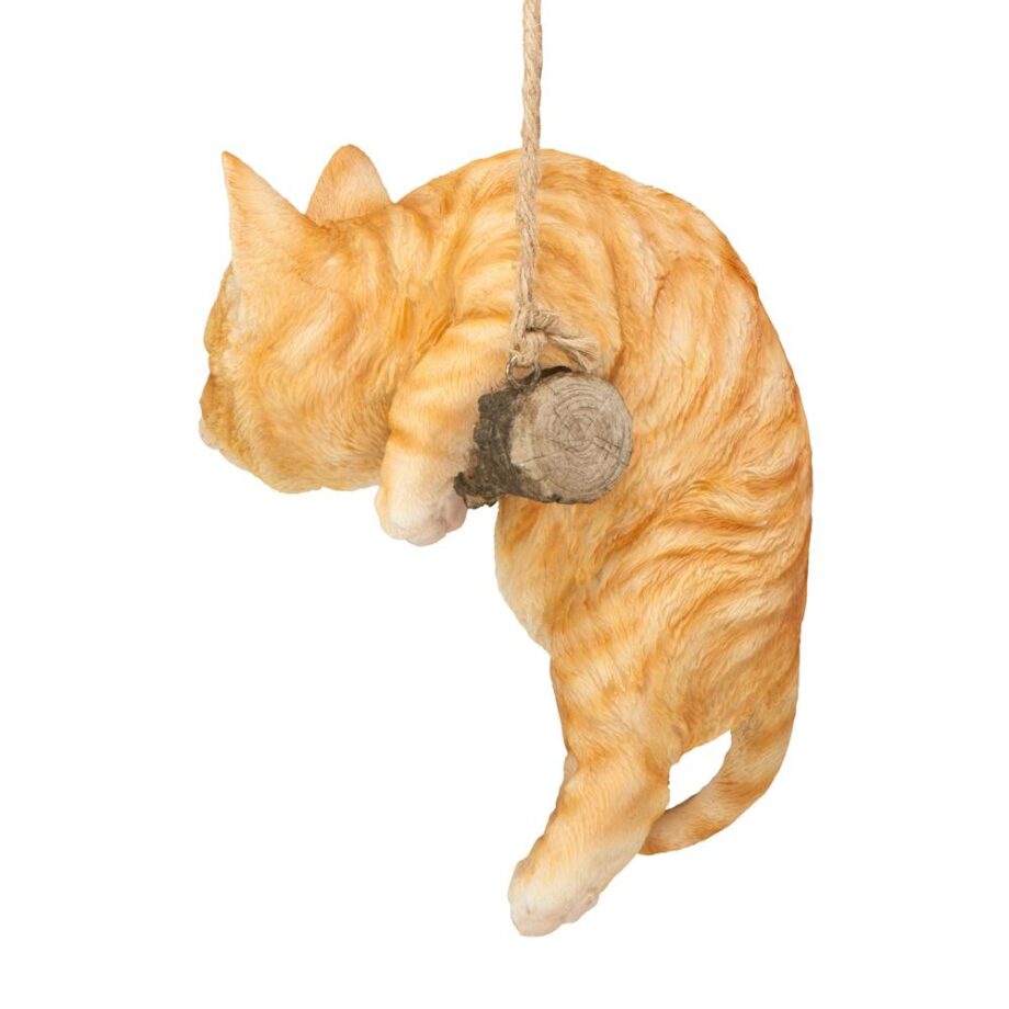 Orange Tabby Kitty on a Perch Hanging Cat Sculpture