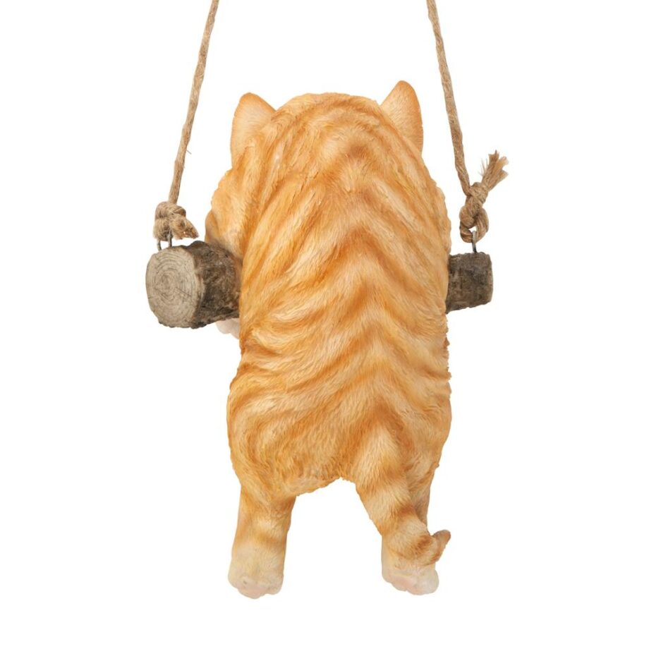 Orange Tabby Kitty on a Perch Hanging Cat Sculpture