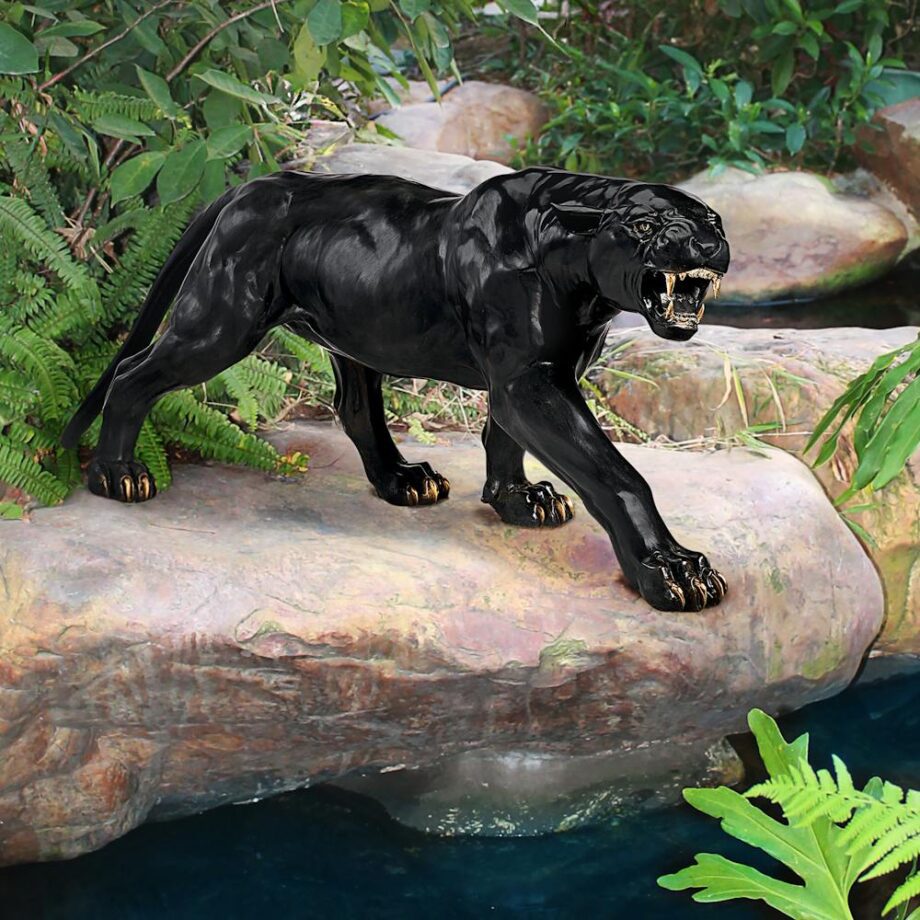 Panther Predator Black Jaguar Cast Bronze Garden Statue PB1194