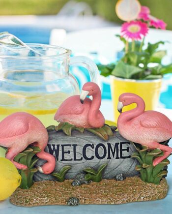 Pink Flamingo Welcome Sign Statue EU0541