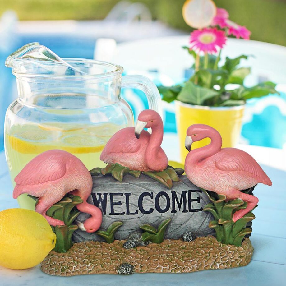 Pink Flamingo Welcome Sign Statue EU0541