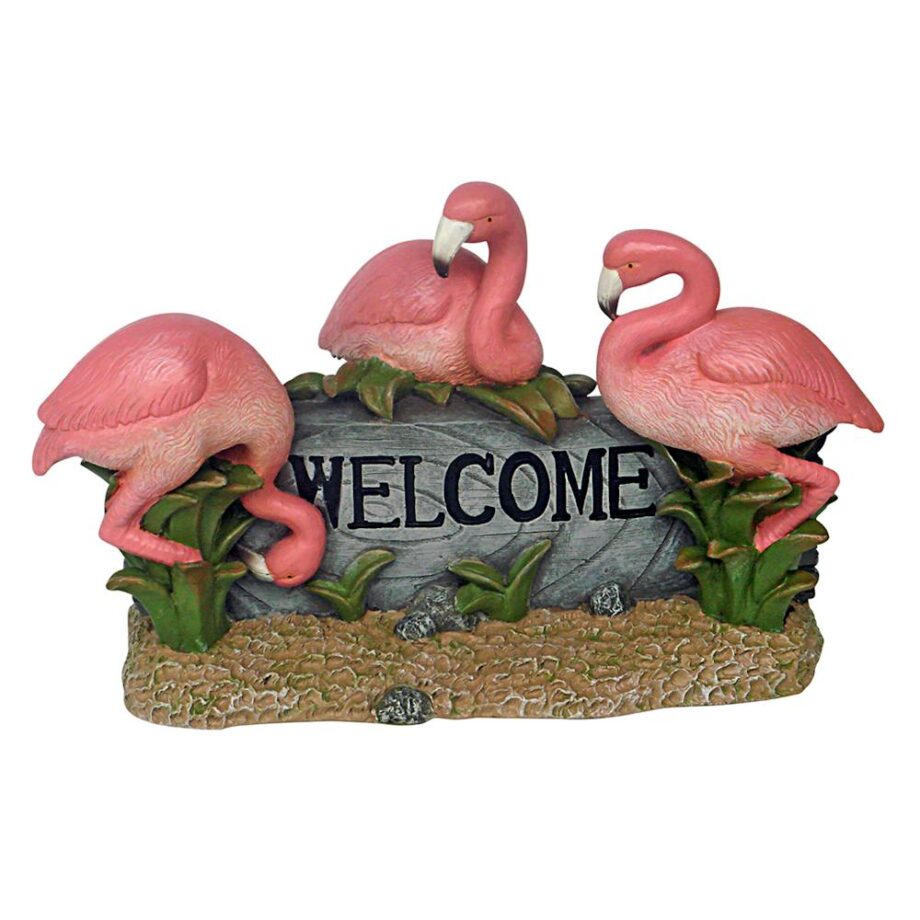 Pink Flamingo Welcome Sign Statue