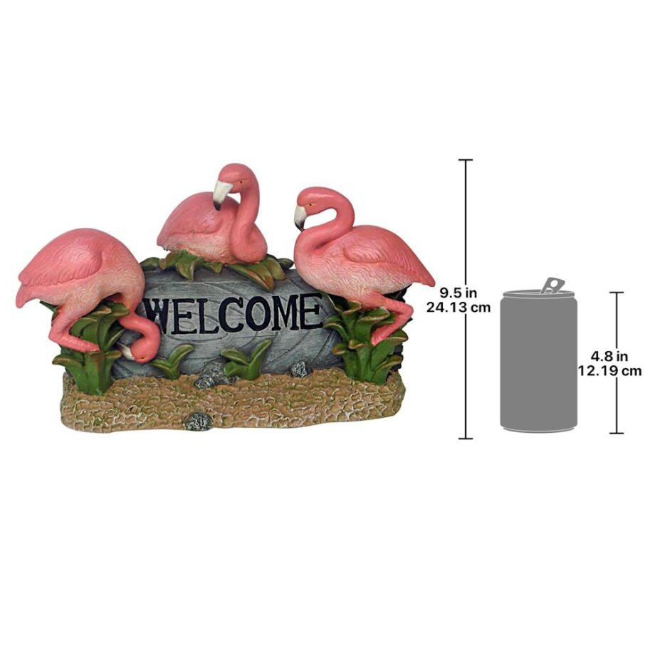 Pink Flamingo Welcome Sign Statue