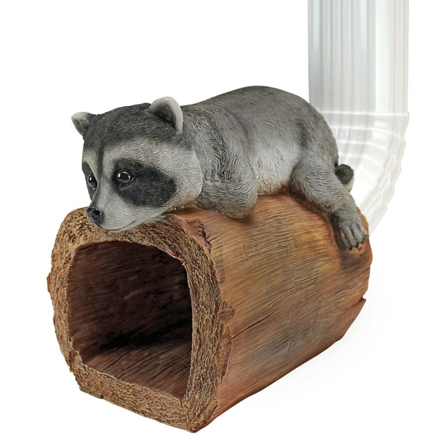 Raider the Raccoon Gutter Guardian Downspout Statue