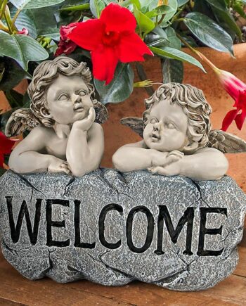 Raphael's Cherub Twins Welcome Sign Statue QL30642