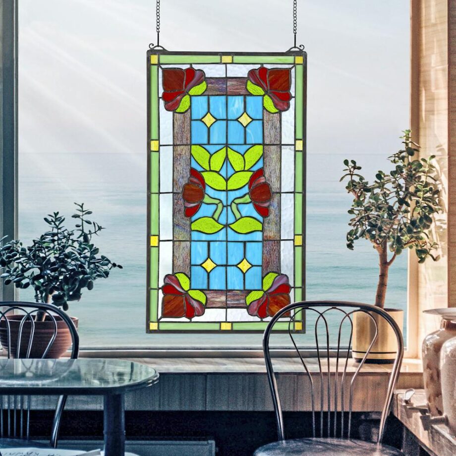 Red Anemone Tiffany-Style Stained Glass Window