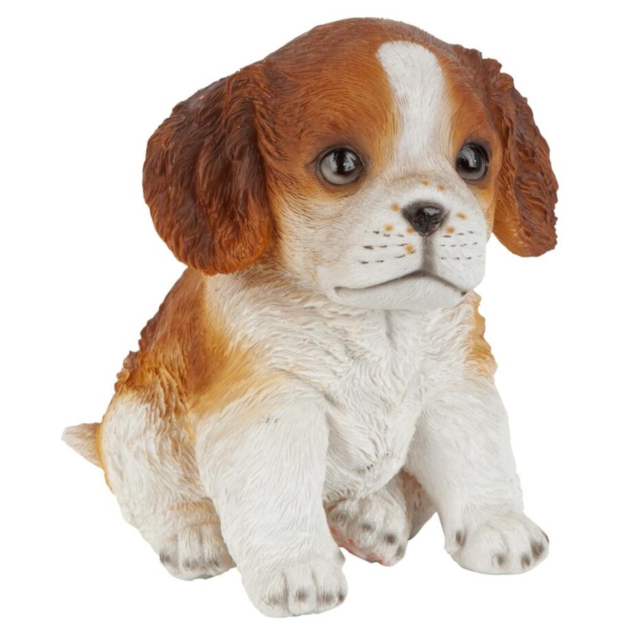 Red & White Cavalier King Charles Puppy Partner Collectible Dog Statue JQ112069