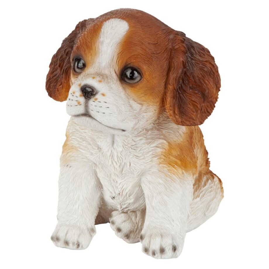 Red & White Cavalier King Charles Puppy Partner Collectible Dog Statue