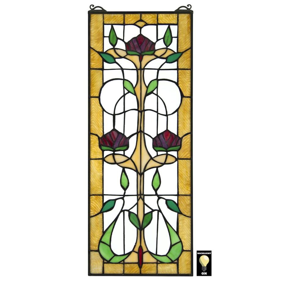 Ruskin Rose Three Flower Tiffany-Style Stained Glass Window TF28017