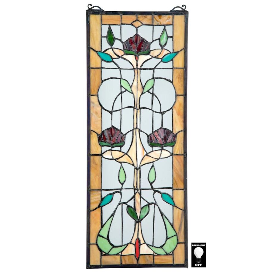 Ruskin Rose Three Flower Tiffany-Style Stained Glass Window