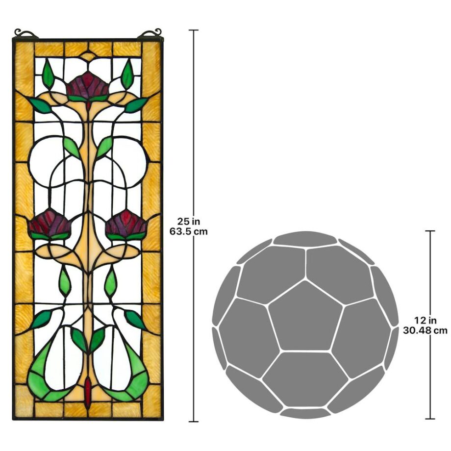 Ruskin Rose Three Flower Tiffany-Style Stained Glass Window