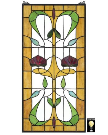 Ruskin Rose Two Flower Tiffany-Style Stained Glass Window TF28030