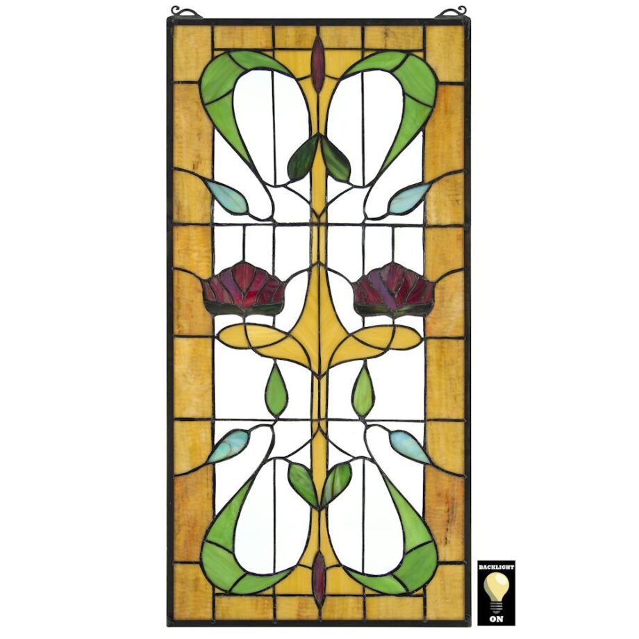 Ruskin Rose Two Flower Tiffany-Style Stained Glass Window TF28030