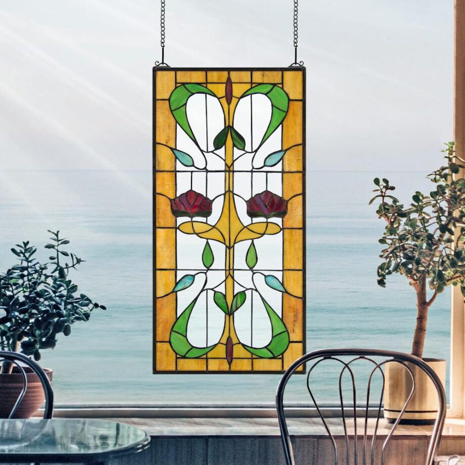 Ruskin Rose Two Flower Tiffany-Style Stained Glass Window