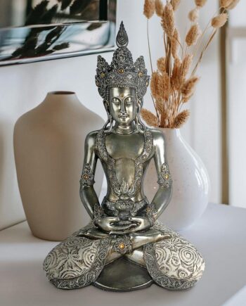 Silver Tibetan Avalokitesvara Buddha Statue QS30505