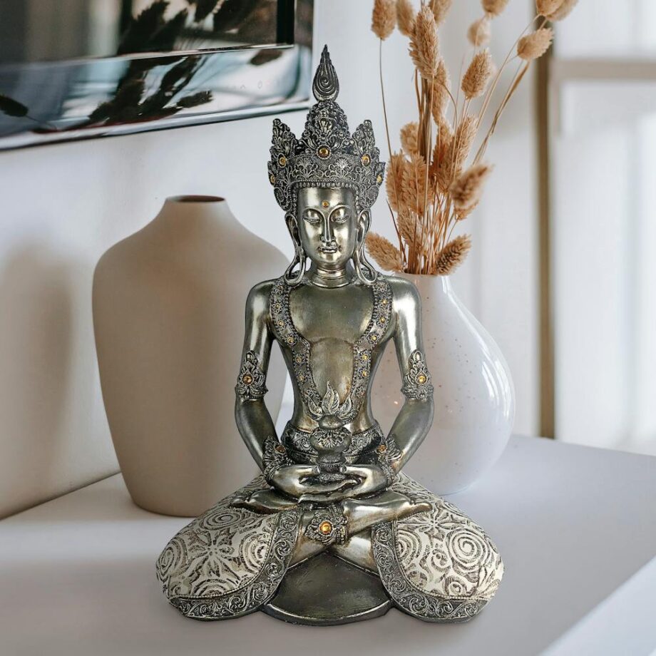 Silver Tibetan Avalokitesvara Buddha Statue QS30505