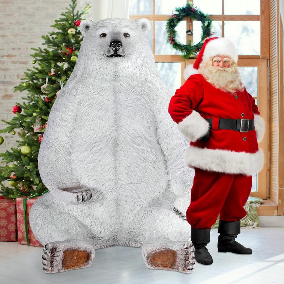 Sitting Pretty Oversized Polar Bear Statue with Photo-Op Paw Seat NE130086