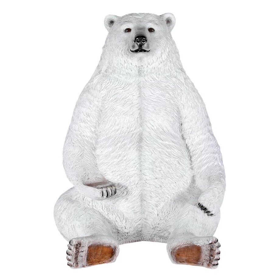 Sitting Pretty Oversized Polar Bear Statue with Photo-Op Paw Seat