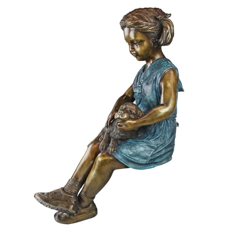 Sitting Savannah, Girl with Dog Cast Bronze Garden Statue